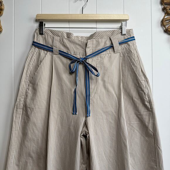 Free People wide-leg pants pleated striped trousers belted cotton 8 - Picture 4 of 9